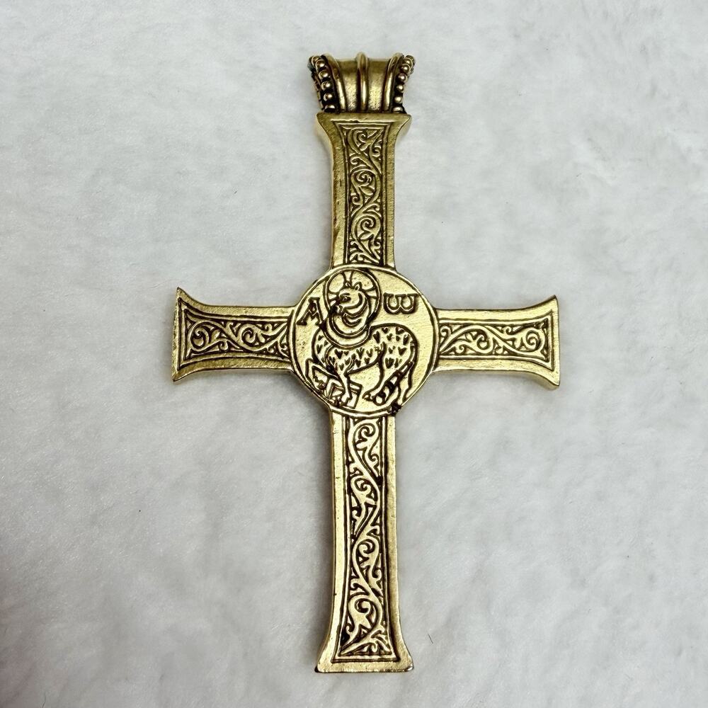 Vintage MMA Lamb of God cross pendant 1993 Spanish Museum Jewelry 2.5in JB52